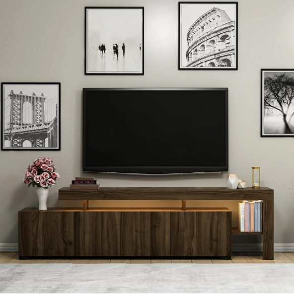 BMdekor TV Sehpası Buğra Ceviz LED Işıklı 192 cm