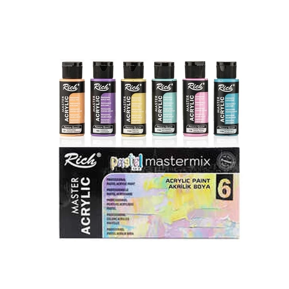 Rich Mastermix Akrilik Boya Seti 6 Pastel Renk 3 Ayaklı Metal Şövale 35x50 Tuval Plastik Spatül Seti - 2