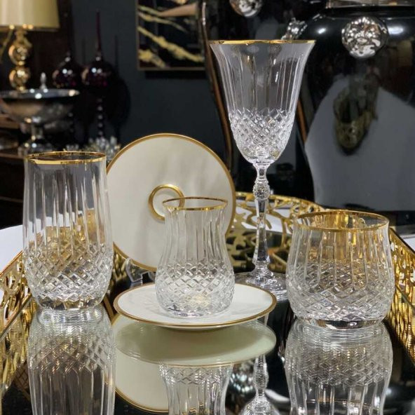 Canba Okinowa Altın 61 Parça Kristal Bardak Takımı GLZ200 OKINAWA ALT - Resim 5