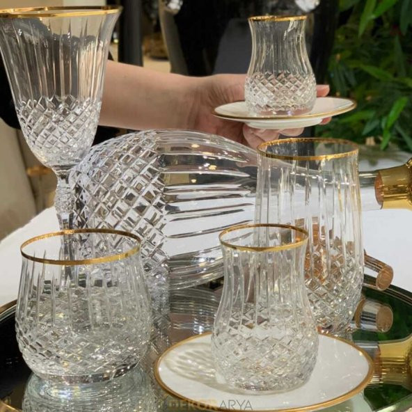Canba Okinowa Altın 61 Parça Kristal Bardak Takımı GLZ200 OKINAWA ALT - Resim 6