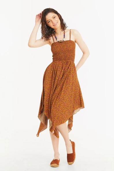 Mendil Etek İnce Askılı Salaş Elbise - Resim 3