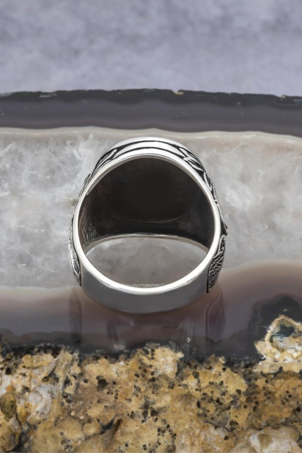 Oyma Desenli Taşsız 925 Gümüş Erkek Yüzük - Resim 8