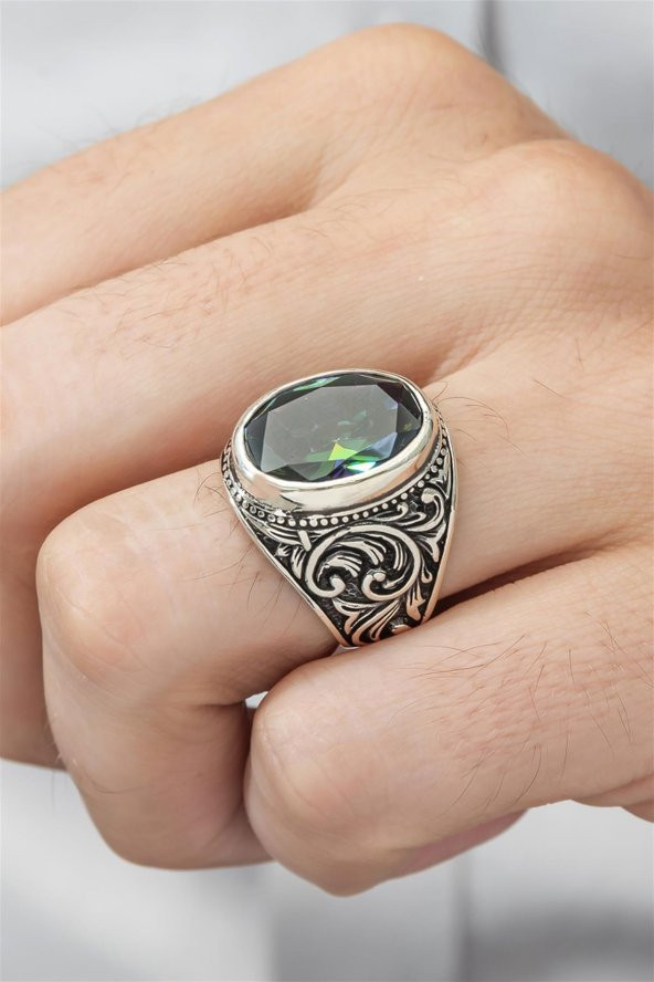 Mistik Topaz Taşlı 925 Gümüş Erkek Yüzük ürün görseli