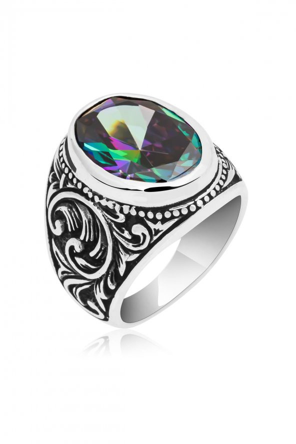 Mistik Topaz Taşlı 925 Gümüş Erkek Yüzük - Resim 2