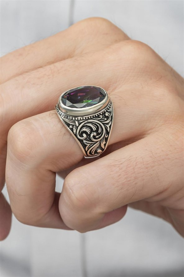 Mistik Topaz Taşlı 925 Gümüş Erkek Yüzük - Resim 3