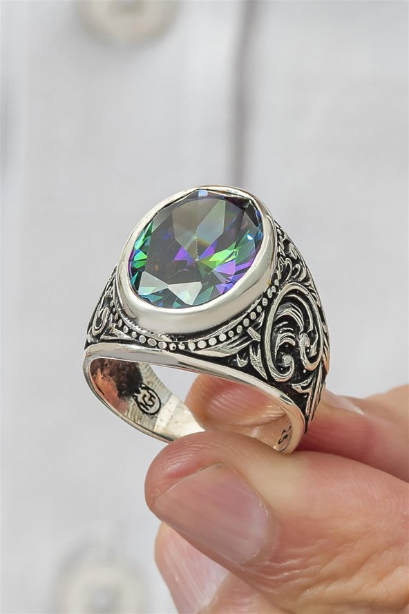 Mistik Topaz Taşlı 925 Gümüş Erkek Yüzük - Resim 5