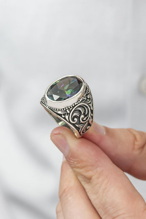 Mistik Topaz Taşlı 925 Gümüş Erkek Yüzük - Resim 6