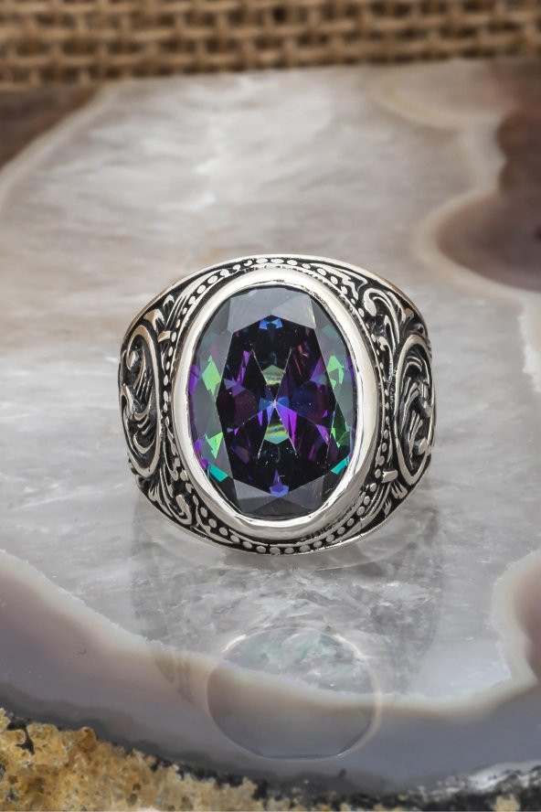 Mistik Topaz Taşlı 925 Gümüş Erkek Yüzük - Resim 7