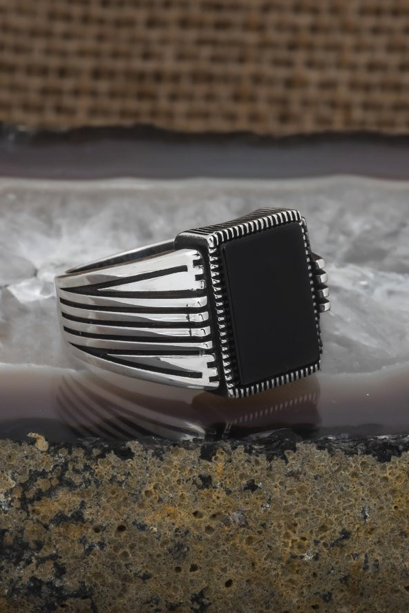 Kare Oniks Taşlı 925 Gümüş Erkek Yüzük - Resim 8