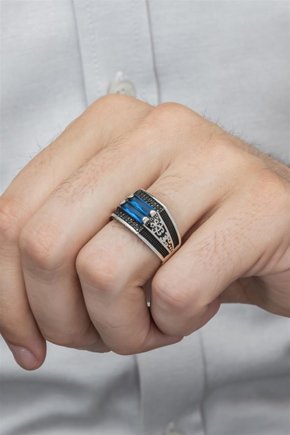 2 Sıra Parliament Baget Taşlı 925 Gümüş Erkek Yüzük - Resim 4