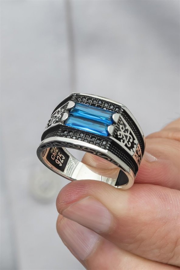 2 Sıra Parliament Baget Taşlı 925 Gümüş Erkek Yüzük - Resim 8