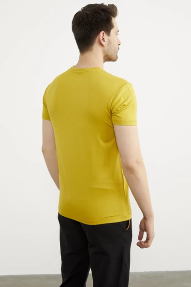 Sıfır Yaka Basic Tişört - Hardal - Resim 4