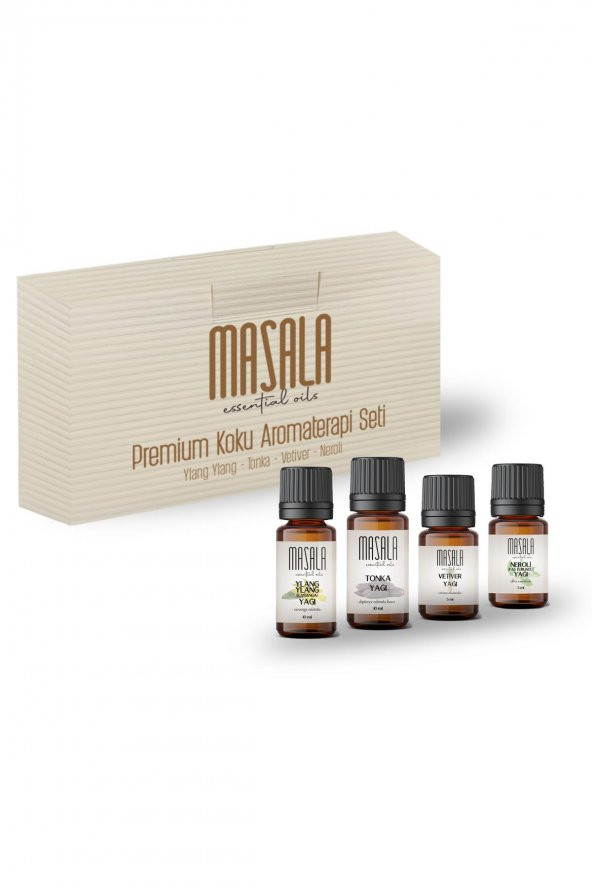 Premium Koku Aromaterapi Seti - Premium Aromatherapy Kit (Tonka Fasulyesi 10 ml -Ylang ylang 10 ml - Vetiver 5 ml - Neroli 5 ml)