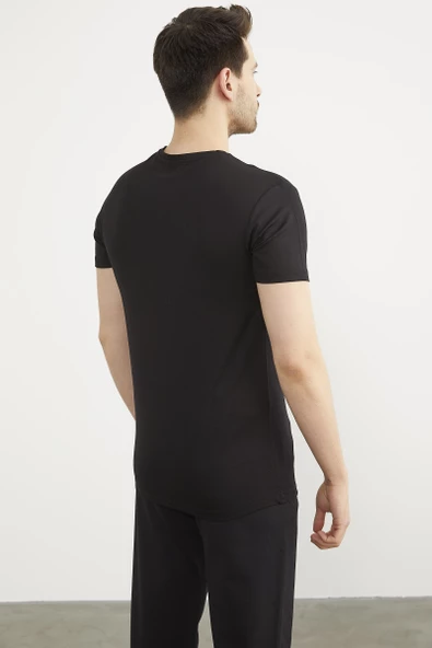 V Yaka Basic Kısa Kol Tişört - Siyah - Resim 4