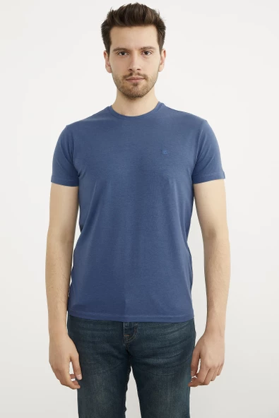 Sıfır Yaka Basic Tişört - Mavi ürün görseli 1