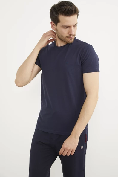 Sıfır Yaka Basic Tişört - Lacivert - 3