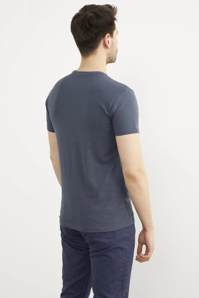 Sıfır Yaka Basic Tişört - Füme - 4