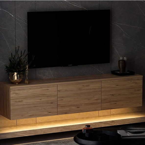 BMdekor TV Sehpası Norm Duvara Monte Atlantikçam LED Işıklı 160 cm - 2
