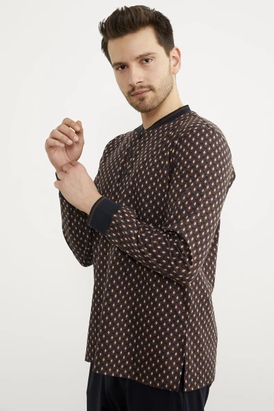 Desenli Cep Detaylı Pijama Takım - Lacivert - 4
