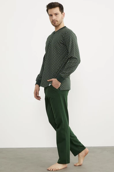 Desenli Cep Detaylı Pijama Takım - Yeşil - 3