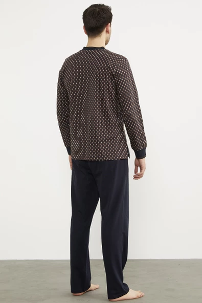 Desenli Cep Detaylı Pijama Takım - Lacivert - 5