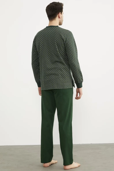 Desenli Cep Detaylı Pijama Takım - Yeşil - 5