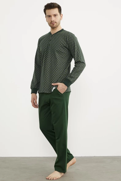 Desenli Cep Detaylı Pijama Takım - Yeşil - 2