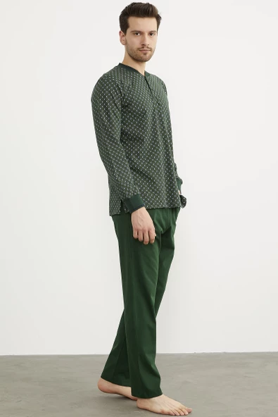 Desenli Cep Detaylı Pijama Takım - Yeşil - 4