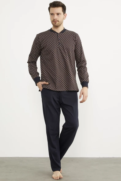 Desenli Cep Detaylı Pijama Takım - Lacivert - 2