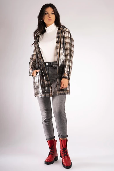 Hakiki Deri Kadın Uzun Bot Yanı Fermuarlı Dikişli Bağcıklı Postal - Resim 3