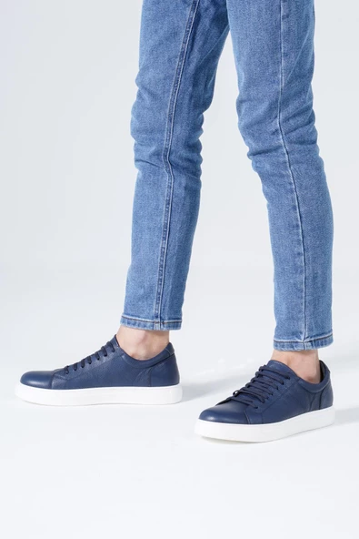 Hakiki Deri Erkek Günlük Spor Ayakkabı Casual Bağcıklı Sneaker - Resim 3