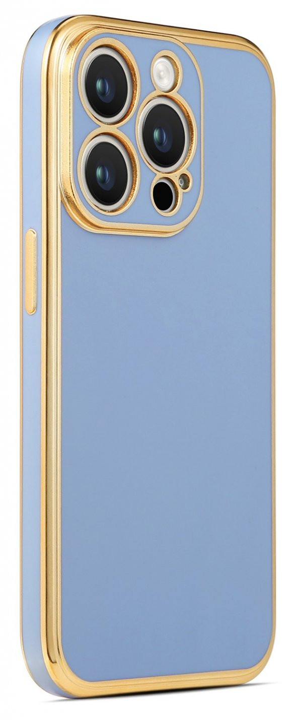 Apple iPhone 14 Pro Max Kılıf Kenarları Gold Yüzeyi Pastel Renk Kamera Korumalı Kapak