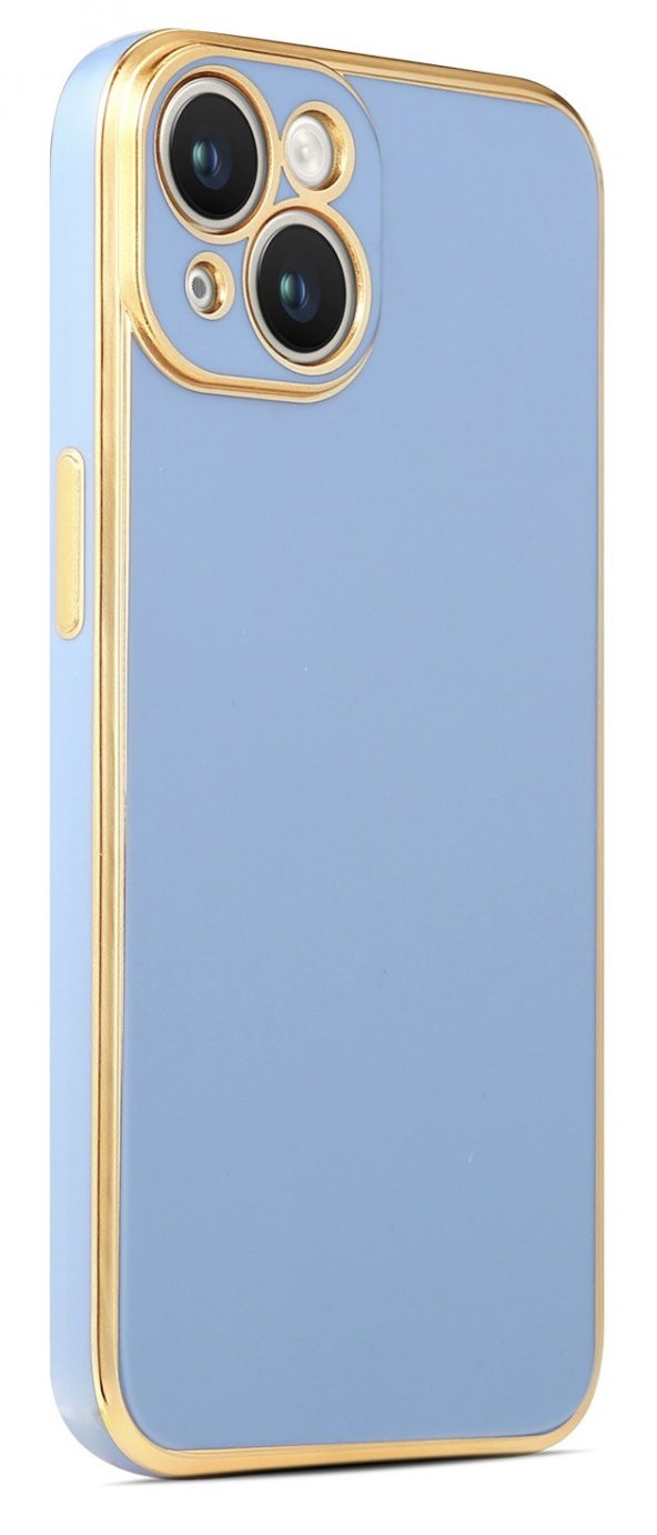 Apple iPhone 14 Plus Kılıf Kenarları Gold Yüzeyi Pastel Renk Kamera Korumalı Kapak