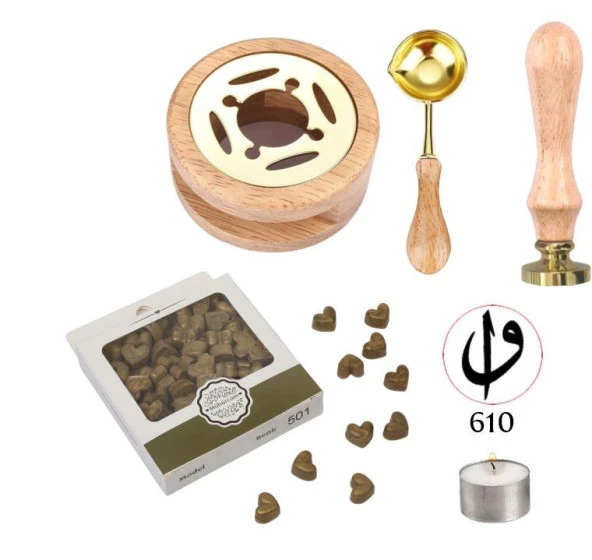 Davetiye Mum Mühürü Uygulama Seti Ahşap Rengi 610 Elif Vav