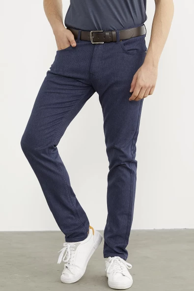 Kot Görünümlü Beş Cep Pantolon - Lacivert - 4