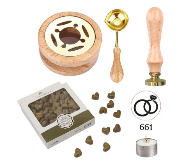 Davetiye Mum Mühürü Uygulama Seti Ahşap Rengi 661 Yüzükler ürün görseli 1
