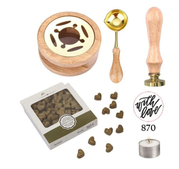 Davetiye Mum Mühürü Uygulama Seti Ahşap Rengi 870 With Love