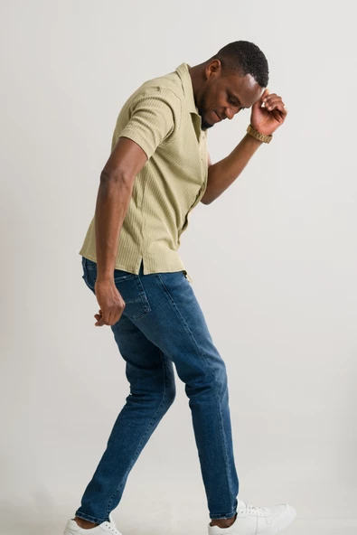 Slimfit Kısa Kol Yazlık Likralı Çizgili Erkek Triko Gömlek - Resim 11