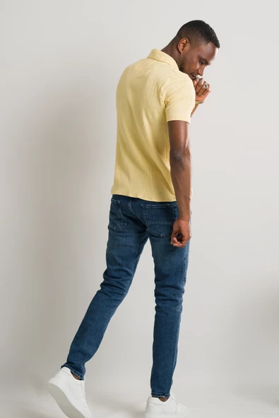 Slimfit Kısa Kol Yazlık Likralı Çizgili Erkek Triko Gömlek - Resim 7