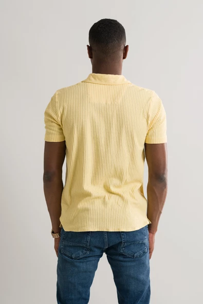 Slimfit Kısa Kol Yazlık Likralı Çizgili Erkek Triko Gömlek - Resim 9