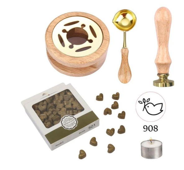 Davetiye Mum Mühürü Uygulama Seti Ahşap Rengi 908 Barış Güvercini ürün görseli