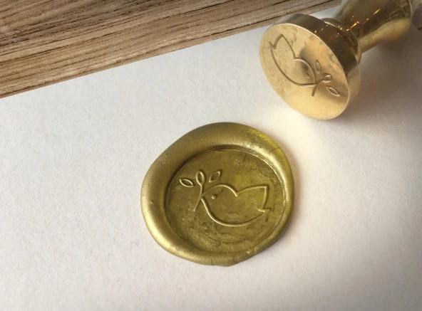 Davetiye Mum Mühürü Uygulama Seti Ahşap Rengi 908 Barış Güvercini - Resim 5