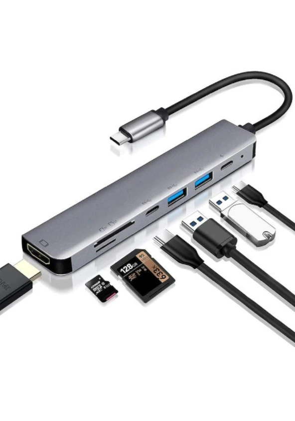 TYPE C TO PD+SSX2+HDTV+TYPE C+SD+TF ÇEVİRİCİ ADAPTER 7 PORT KL-SG02 - Resim 2
