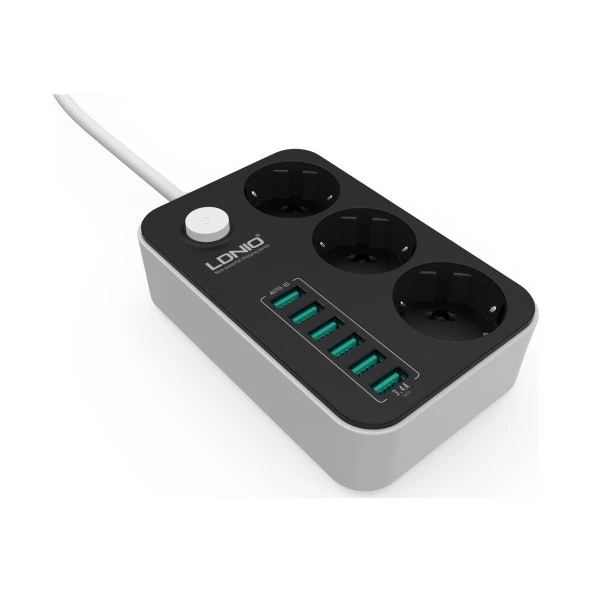 Ldnio Akım Korumalı 6 USB Şarj Cihazı 3 Lü Priz 5v 3.4A - SE3631 - Resim 5