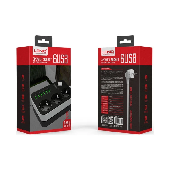 Ldnio Akım Korumalı 6 USB Şarj Cihazı 3 Lü Priz 5v 3.4A - SE3631 - Resim 6