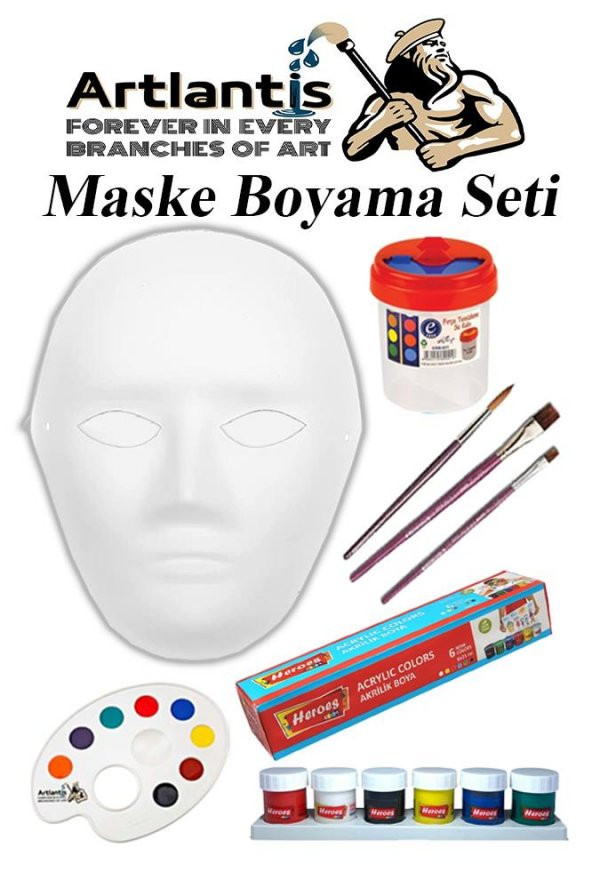 Maske Boyama Seti 1 Adet Boyanabilir Maske Karton Lastikli İnsan Yüzü Suratı Okul Sınıf Etkinlikleri Hobi 19x24 cm