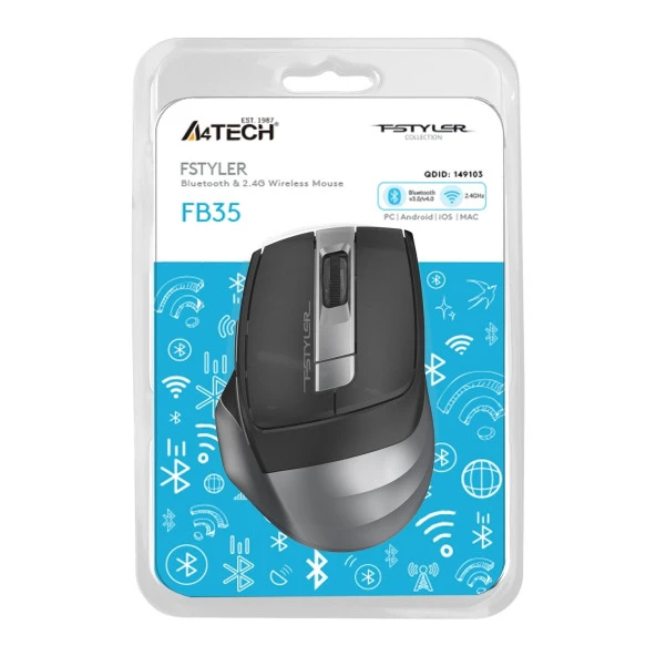A4Tech FB35 Siyah-Gri Bluetooth+2.4g Nano Kablosuz Optik 2000 Dpi Mouse - Resim 3