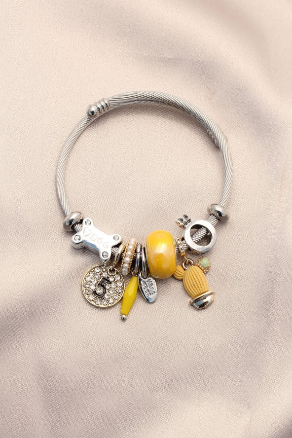 Sarı Kaktüs Model Taşlı Charm Bilezik - Bj-bb3734