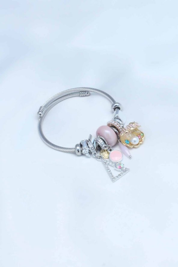 Pembe İstiridye Detaylı Charm Model Çelik Kadın Bileklik - Bj-bb4451