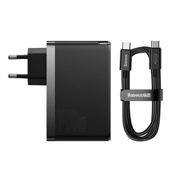 Baseus GaN5 Pro 140W Fast Charger 2 Type-C+1 USB PD Ultra Hızlı Şarj Aleti+Baseus Şarj Kablosu